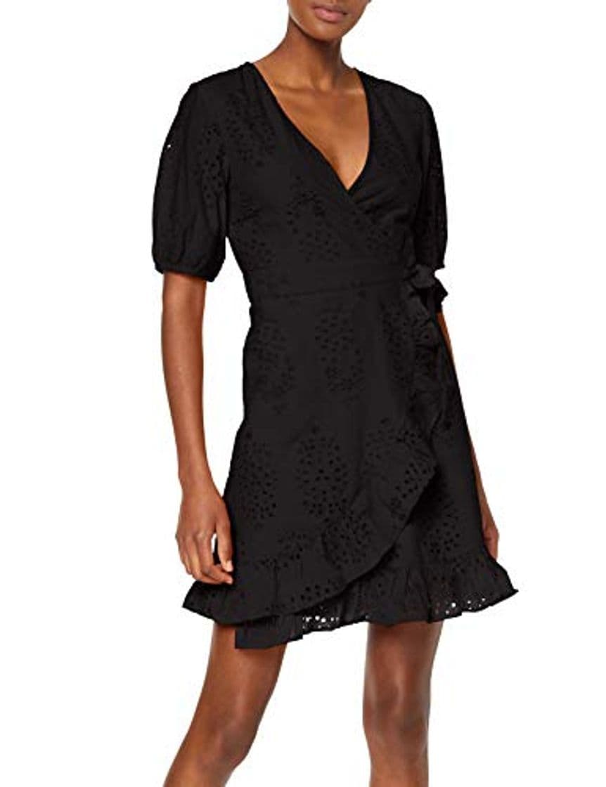 Fashion Marca Amazon - find. Vestido Corto Cruzado de Algodón Mujer, Negro