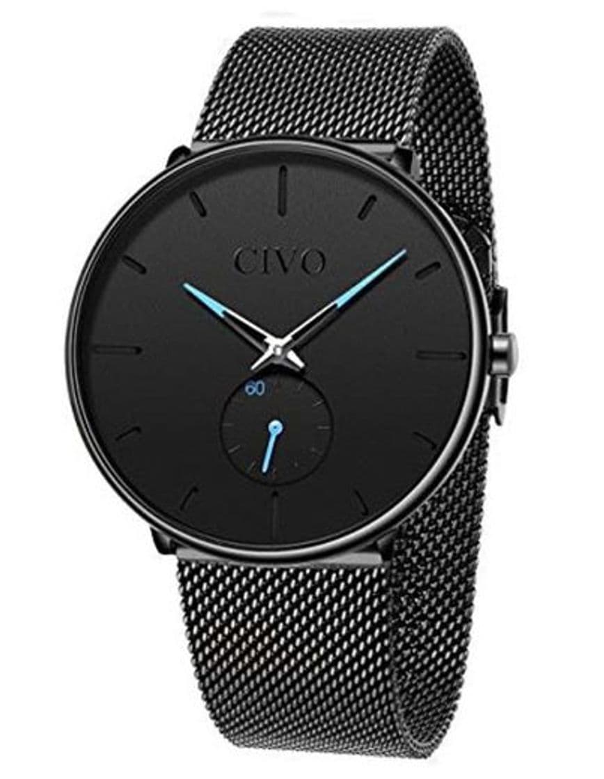 Moda CIVO Reloj Negro Ultra Fino para Hombre Minimalista Lujo Moda Relojes de