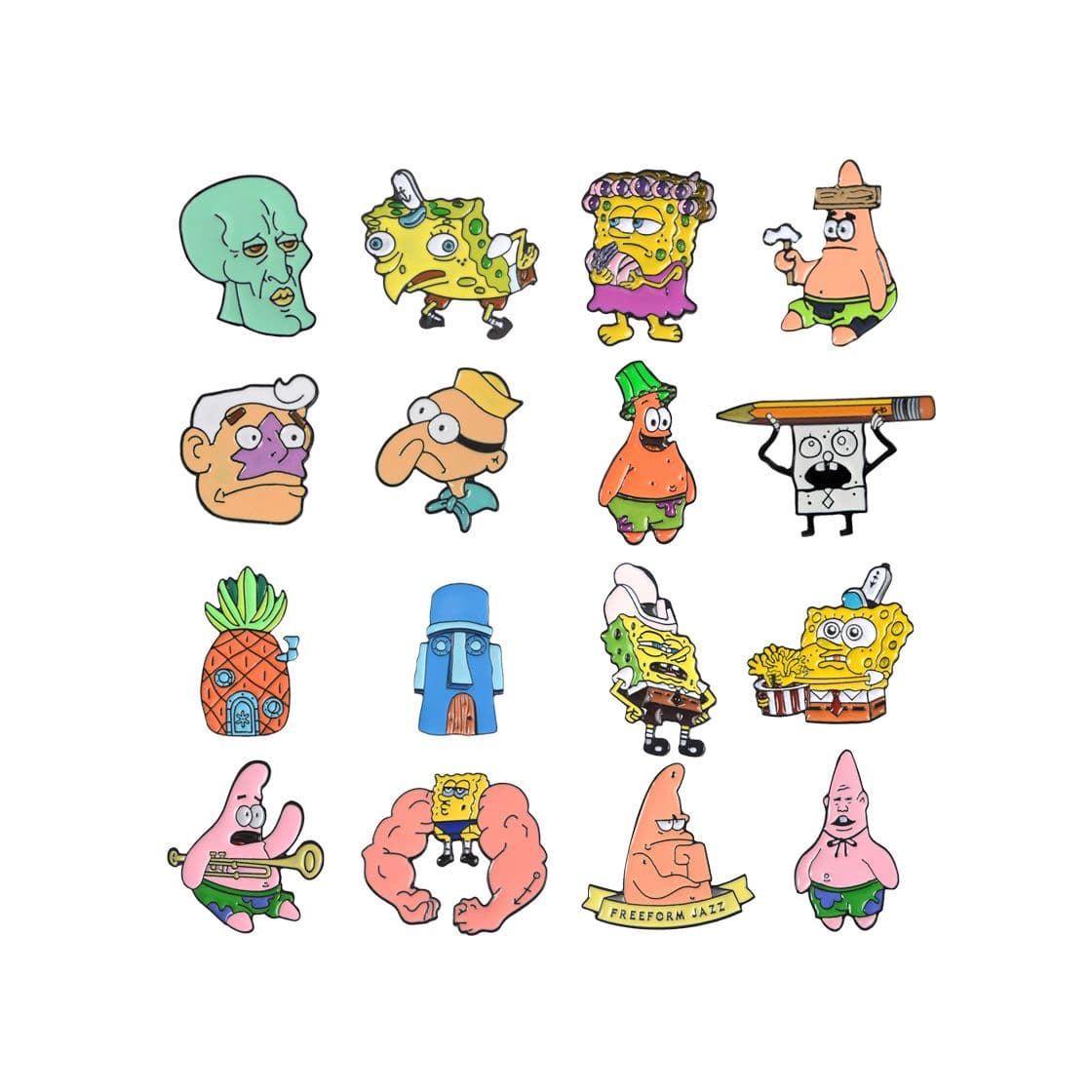 Producto 16 pins de los memes de Bob esponja  