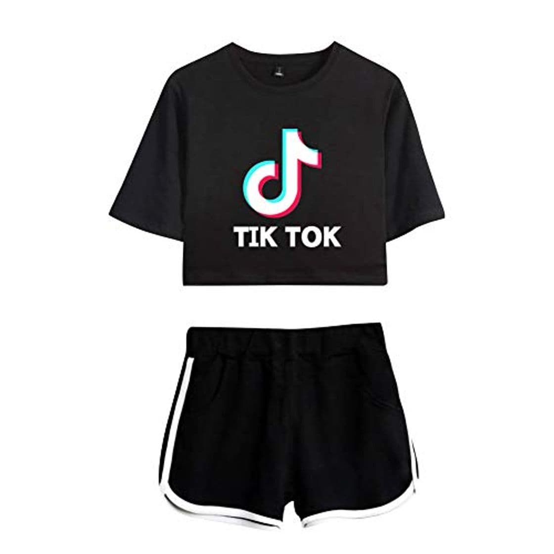 Producto TIK Tok Conjunto 2 Piezas Mujer Verano Completo Sportivo Pantalon y Crop Top Manga Corta Chandal Gimnasio Deporte Traje de Running Gym Sportwear Tracksuit Sweatsuit Streetwear C00605TXDKBKM