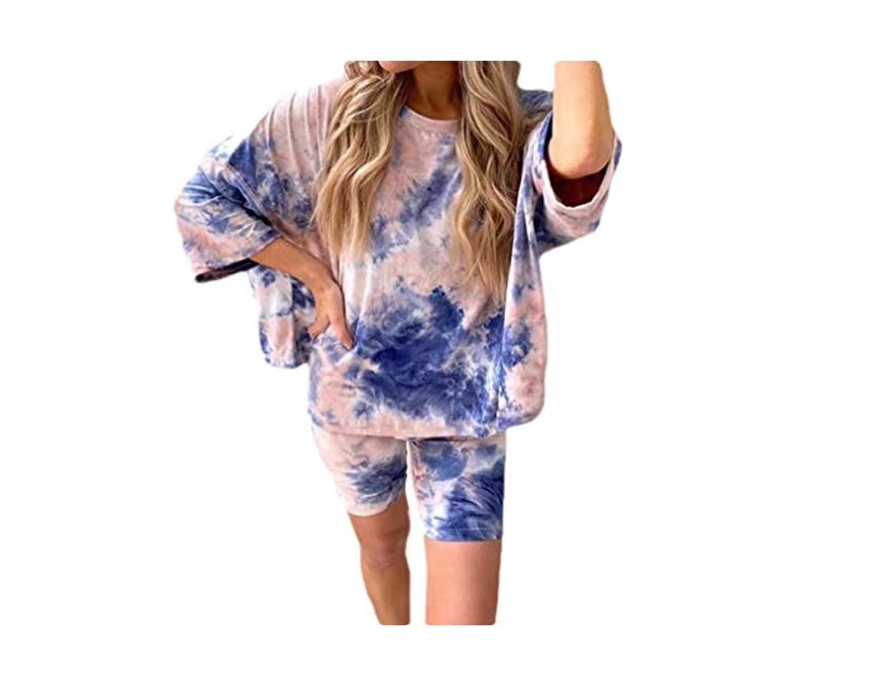 Fashion CuteRose Women Workout Summer Tie Dye Casual Weekend 2 Piece Tracksuit Outfit Purple XS