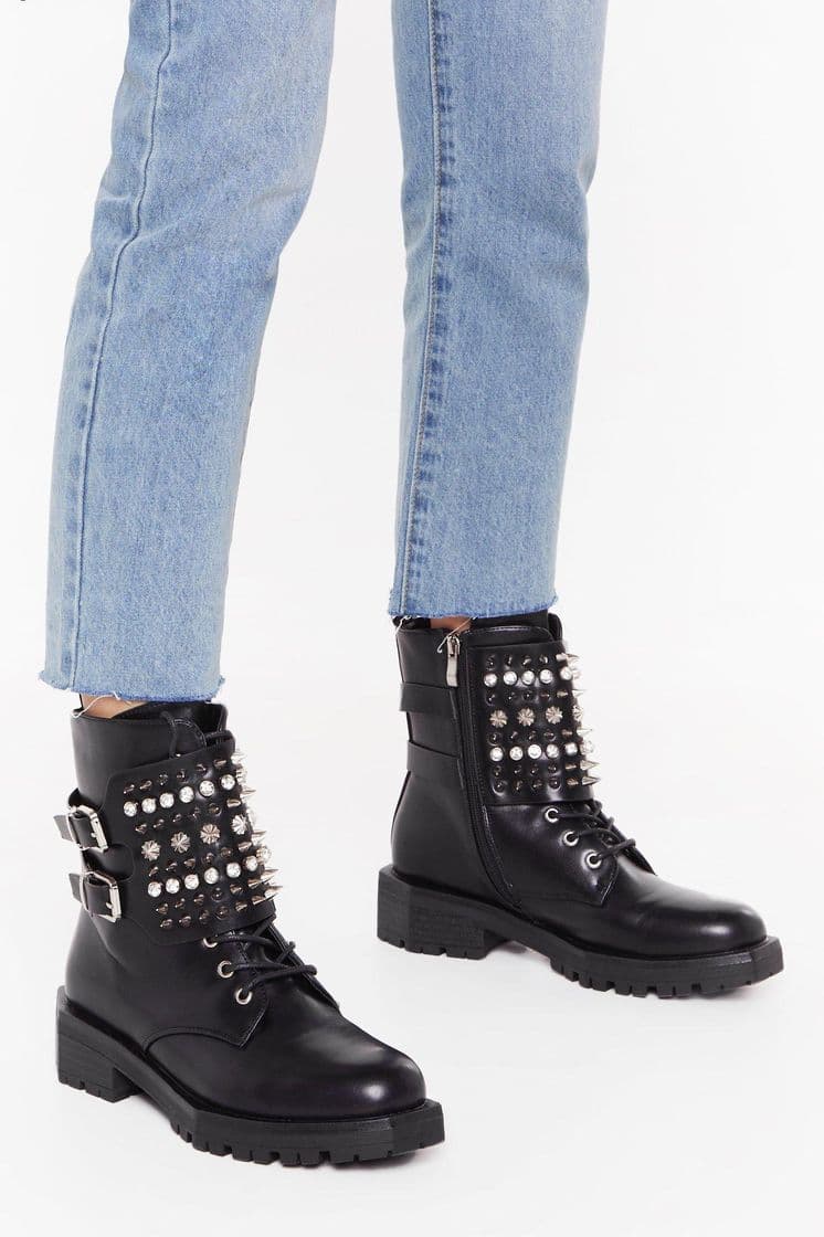 Product Black Double Sole Lace Up Buckle Biker Boot