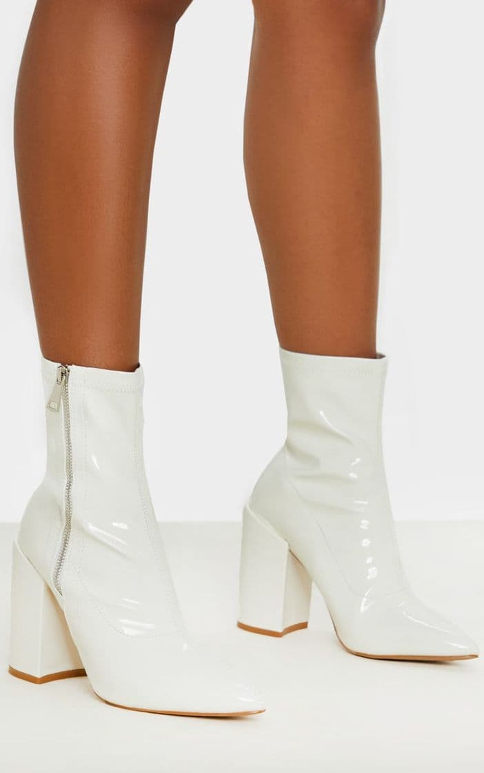 Product White Chunky Heel Side Zip Sock Boot