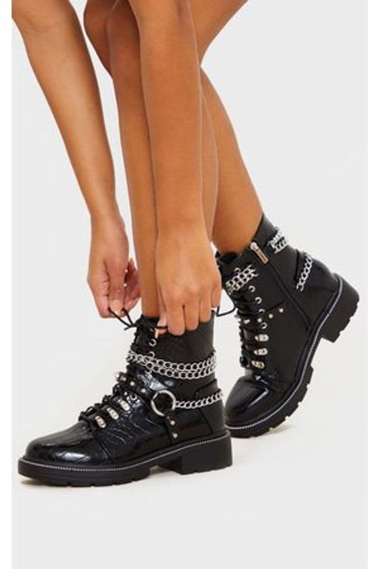 Product Black Diamante Detail Hiker Ankle Boot