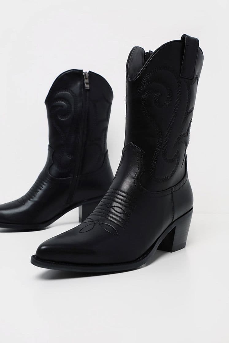 Product Black Stitch Detail Western Calf Boot