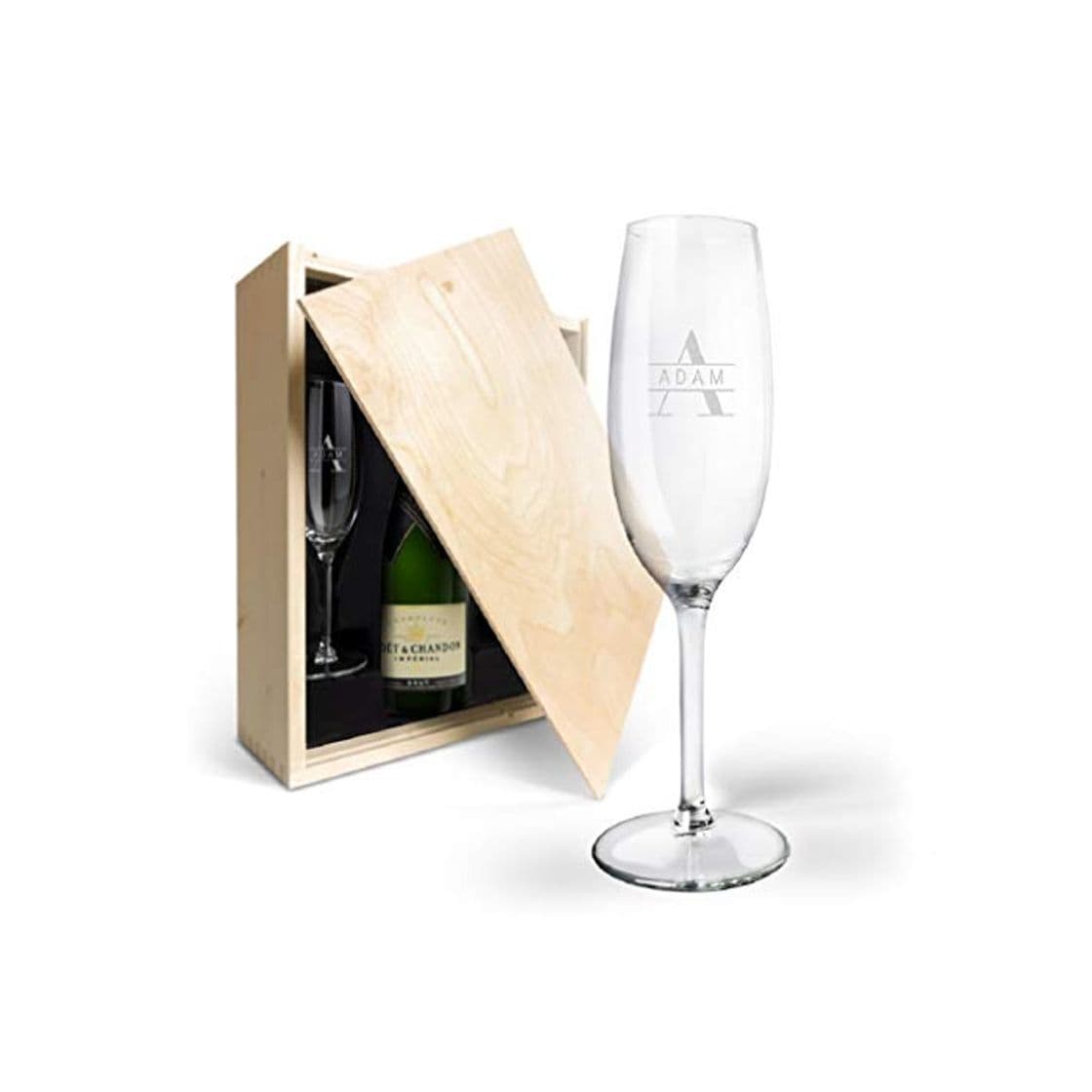 Producto Champaña Moët & Chandon Brut personalizada con copas grabadas con nombres -