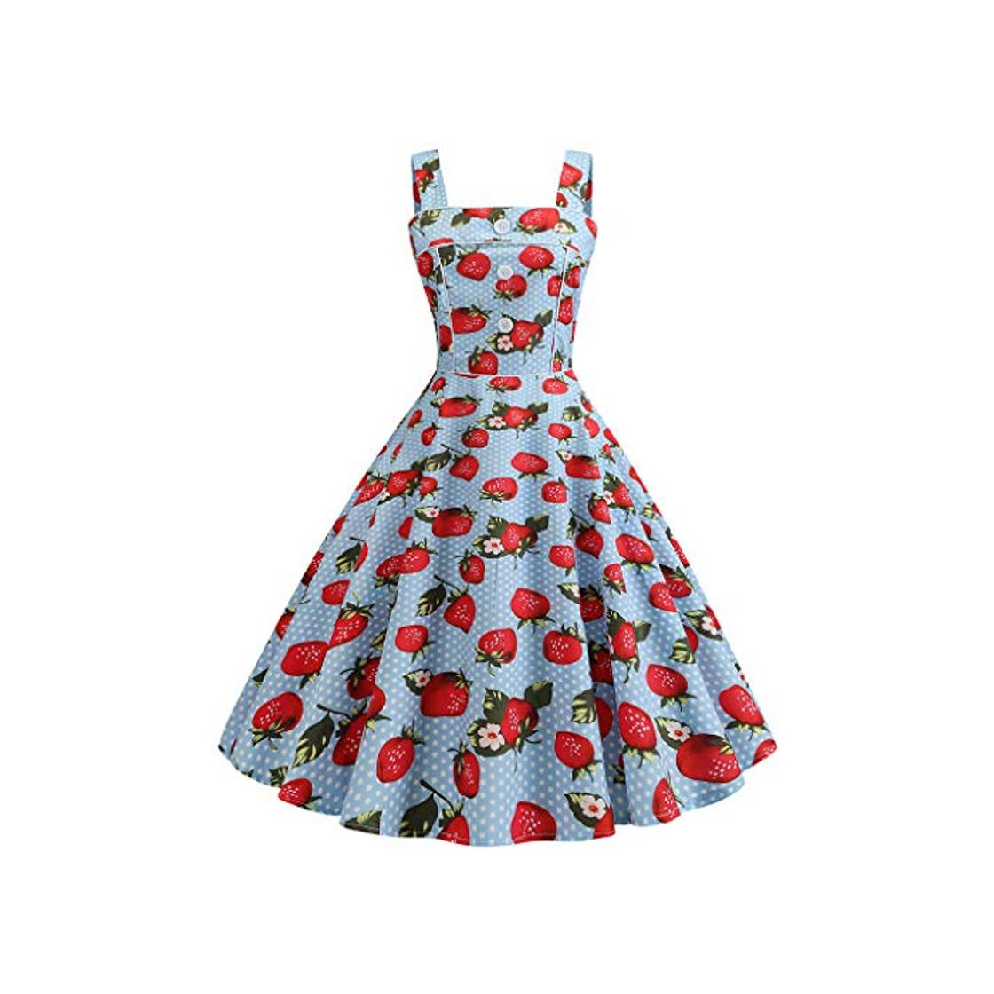 Producto Aini SeñOrita Correa Sin Mangas Vestido Estampado De Fresa Cereza Vestido De Cintura Vestidos Mujer Sin Mangas CóCtel Fiesta Retro Pin Up