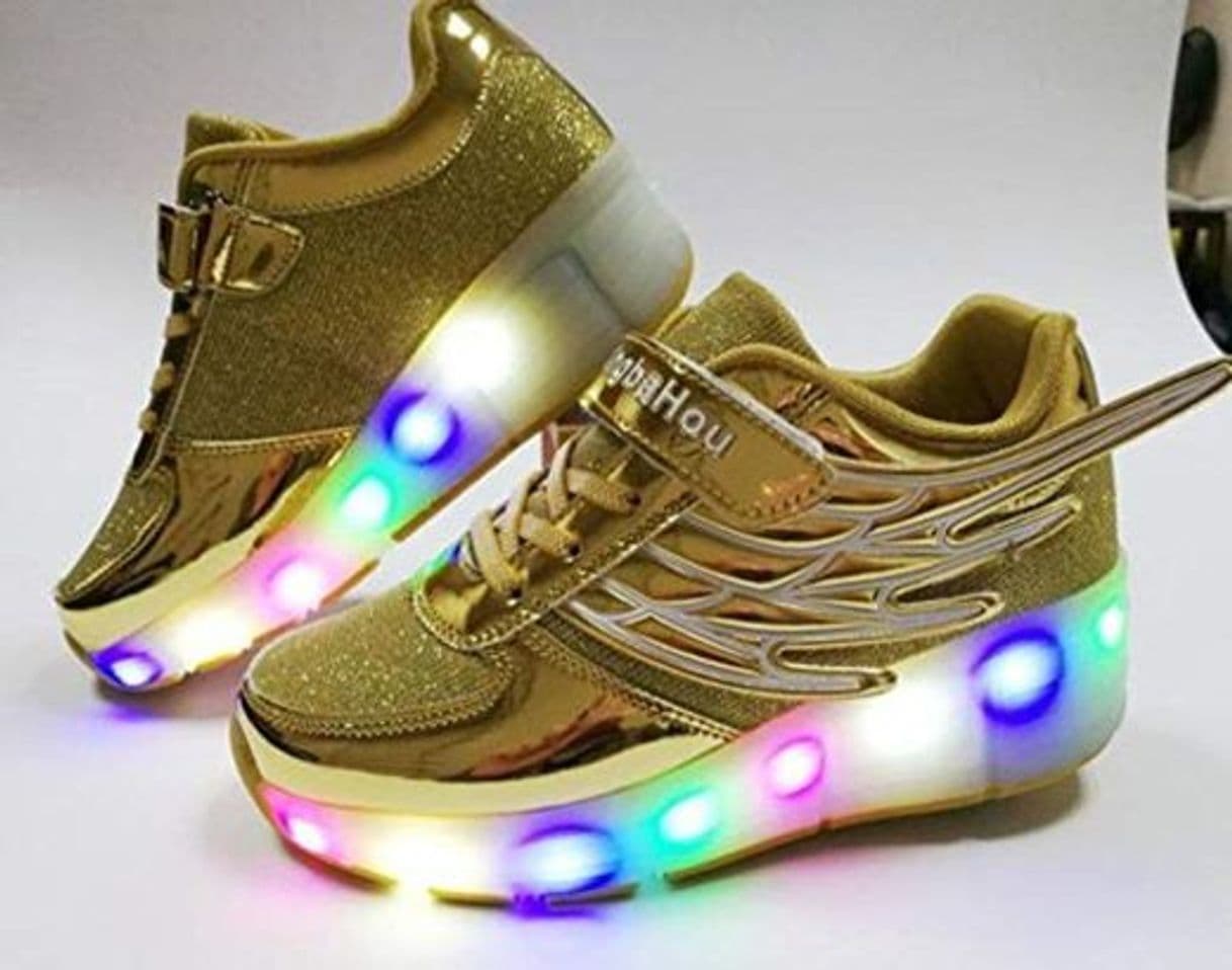 Moda Nuevo Rosa Dorado Moda Infantil Niñas Niños Luz LED Zapatos De Skate