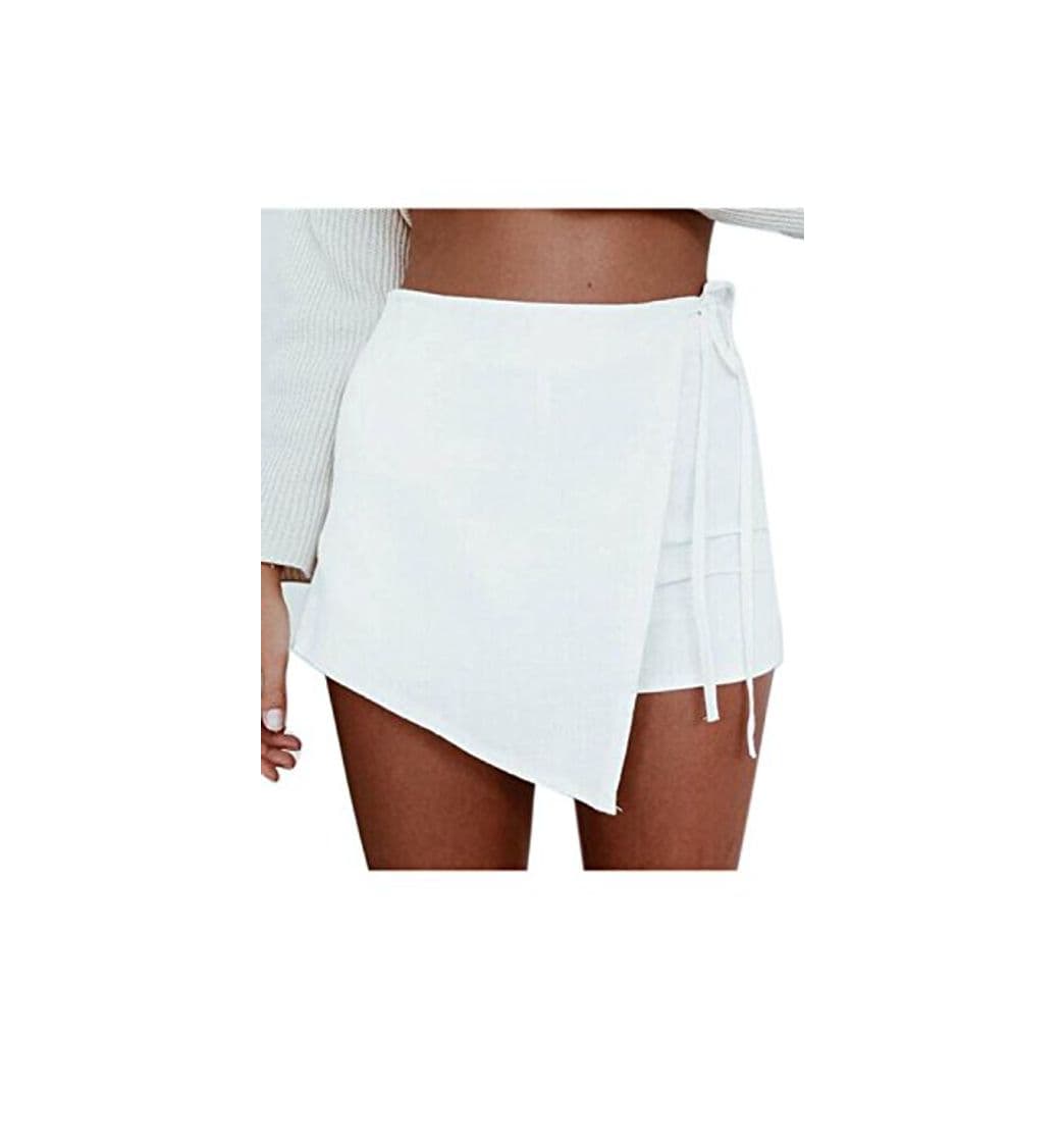 Fashion Jumojufol La Elegante Correa De Lino Cáñamo Lado Falda Pantalón Corto Culotte White S