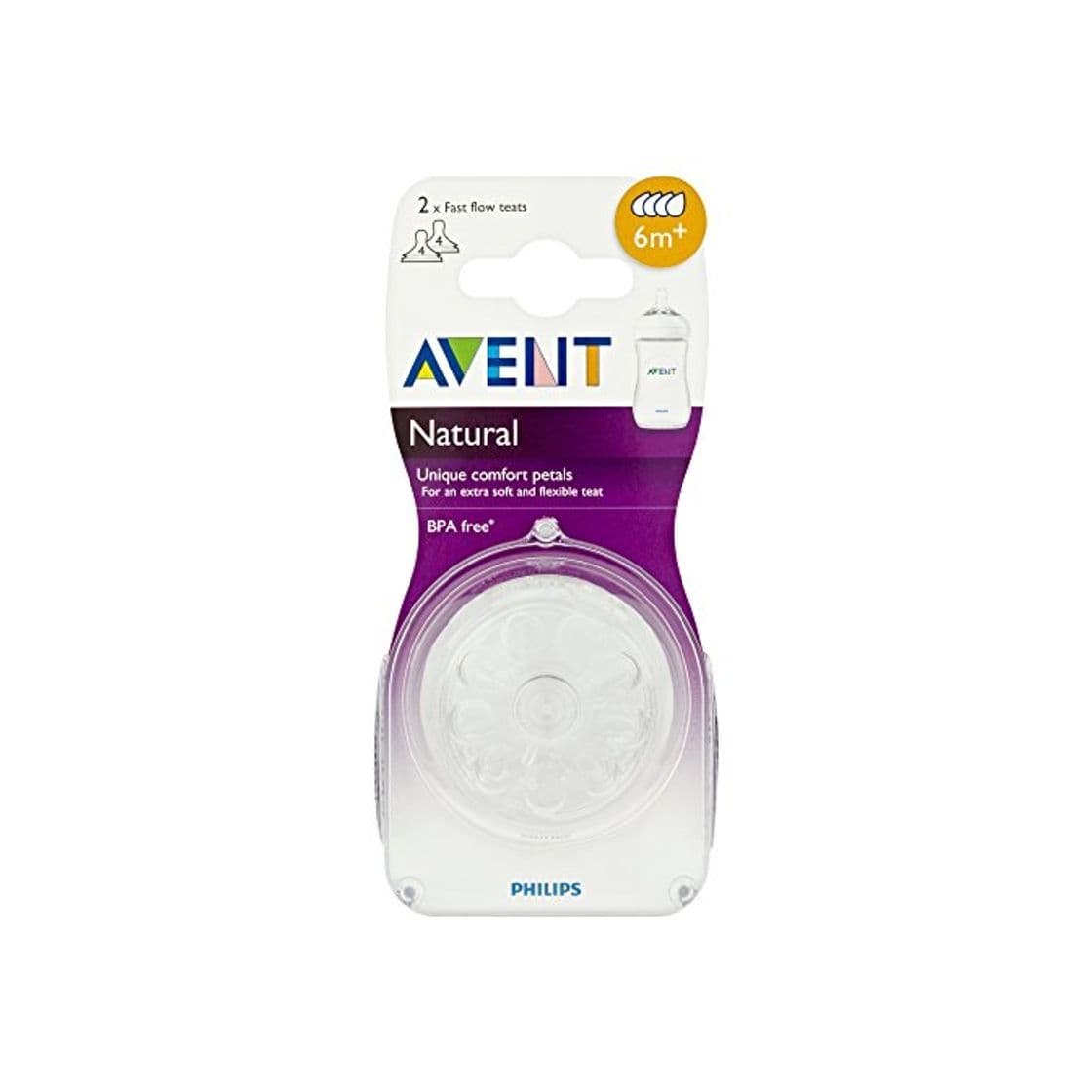 Producto Philips Avent Natural SCF654/27 - Tetina para biberón, Silicona, flujo rapido con