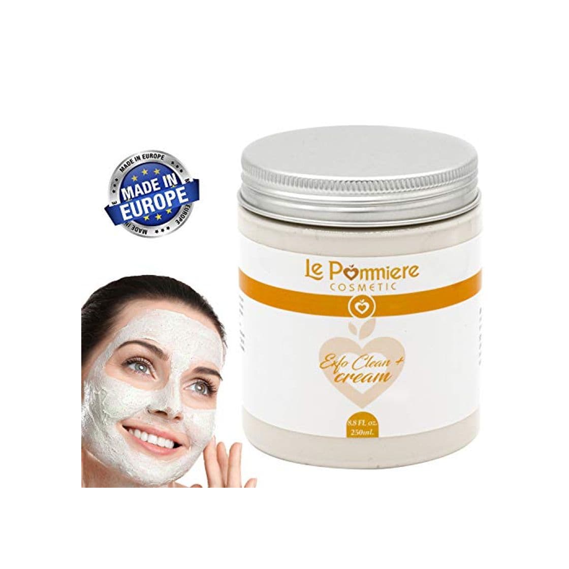 Product Mascarilla exfoliante facial 250ml con ácido hialurónico. Arcilla blanca natural purificante para