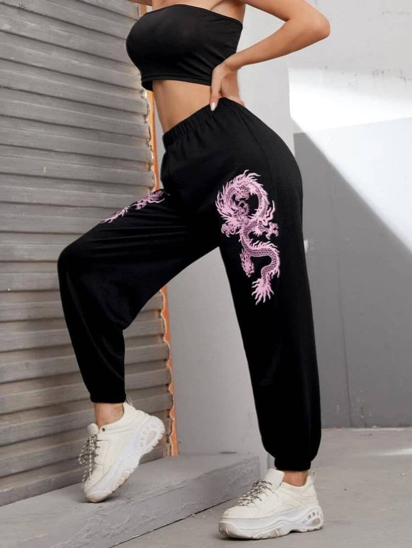 Fashion Pantalón deportivo con estampado de dragón 