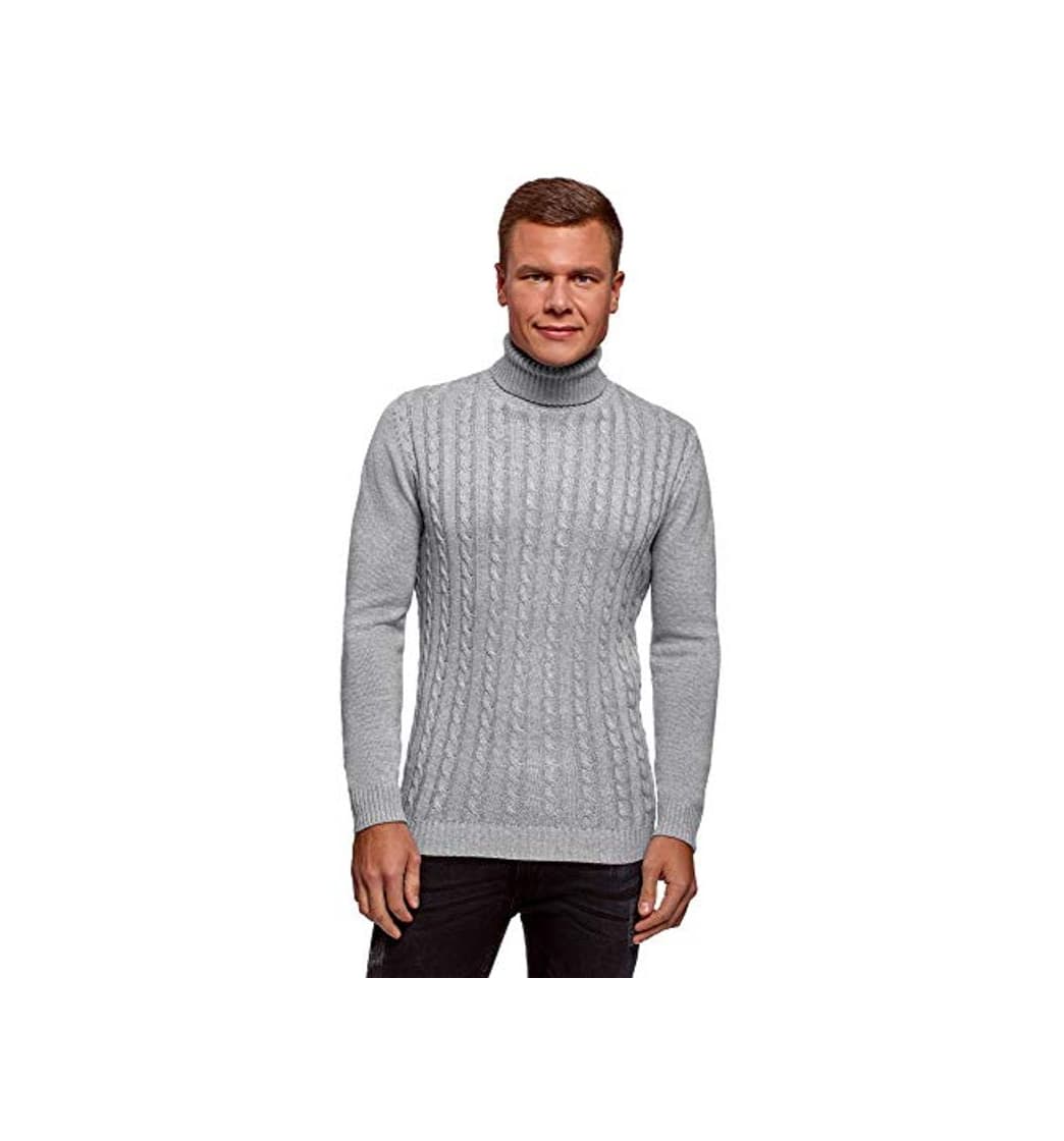 Producto oodji Ultra Hombre Jersey de Punto Trenzado con Cuello Alto, Gris, ES