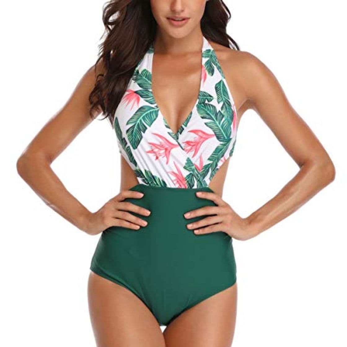 Moda WinCret Bañadores de Mujer Trajes de Baño de una Pieza 2020 Sexy Monokini de Cuello en V Profundo y Braga Alta y Halter con Espalda Vendaje Natacion