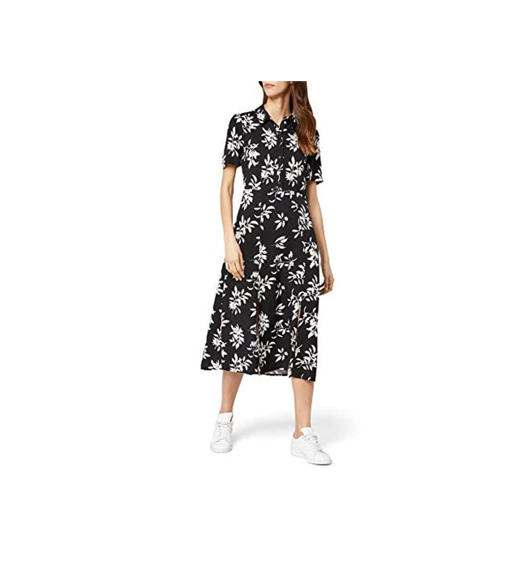 Producto Marca Amazon - find. Vestido Midi Camisero de Flores Mujer, Negro