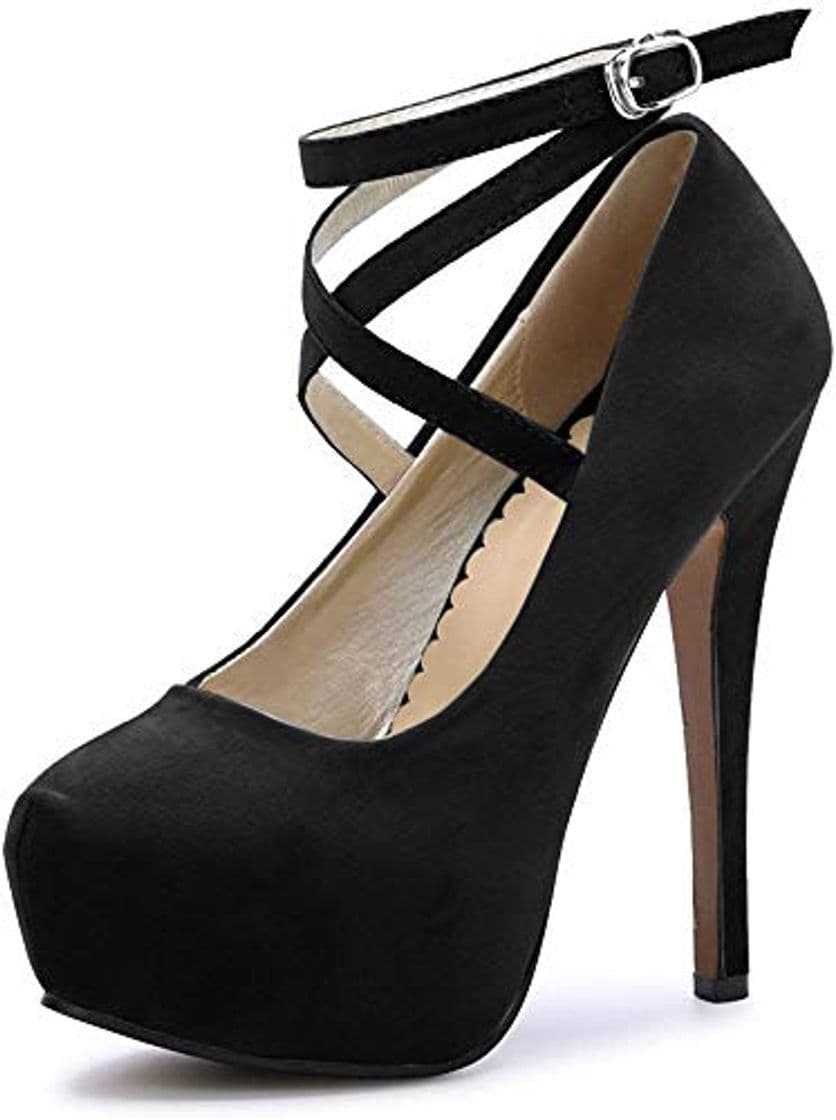 Fashion OCHENTA Zapatos con Tacon Alto para Mujer Plataforma #01 Negro 45