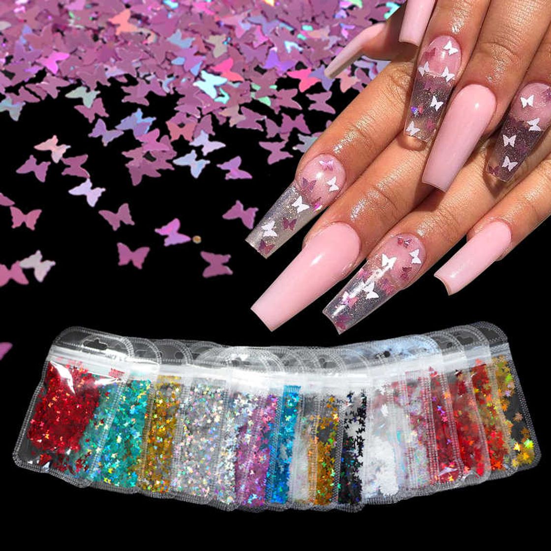 Moda Glitter para uñas acrilicas de mariposa