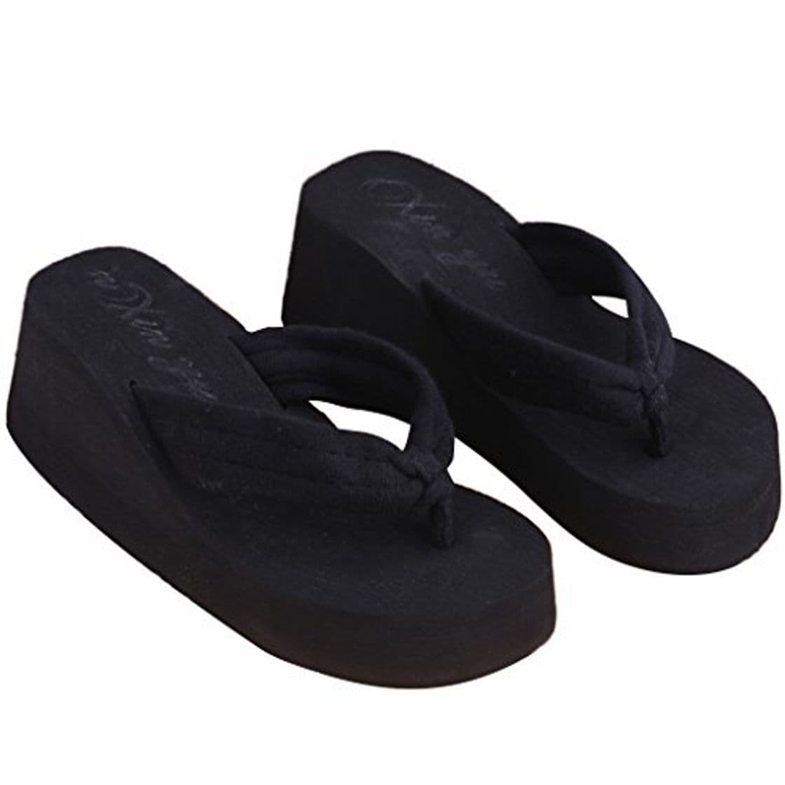 Product Gwxevce Summer Soft Mujer Sandalias con cuña Tanga Chanclas Plataforma Zapatillas Playa Negro