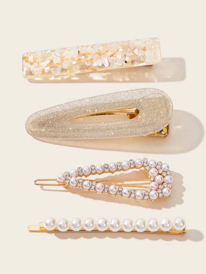 Product 4pcs Rhinestone & Faux Pearl Decor Hair Clip 