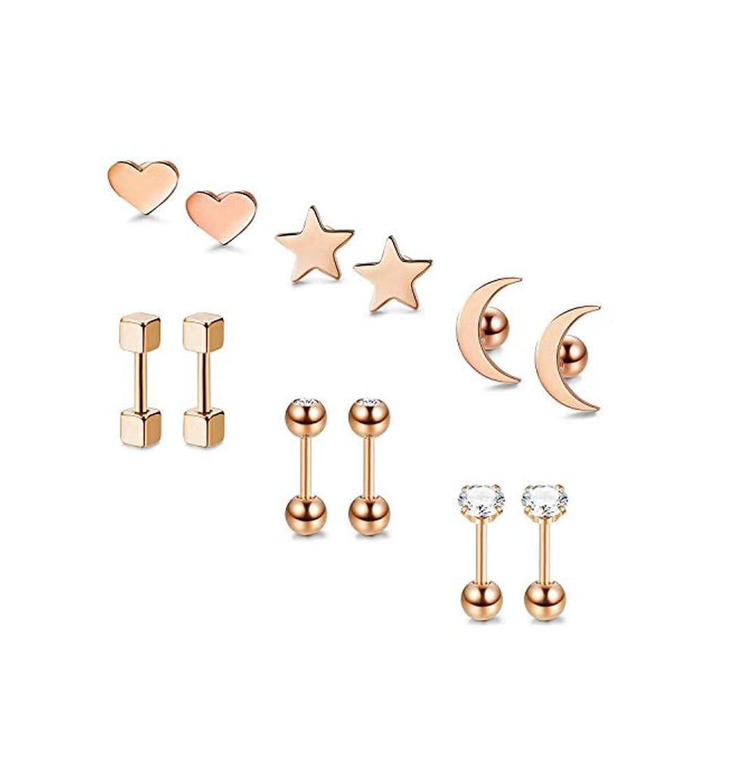 Product BESTEEL 6 Pares Acero Inoxidable Pendientes de Estrella Luna y Corazón de las Mujeres Aretes Pendientes Piercing Cartilago Joyería de Moda