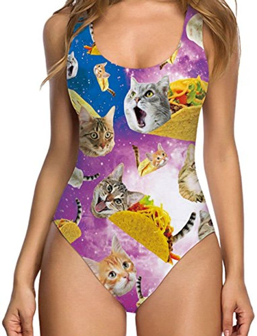 Fashion RAISEVERN Mujeres One Piece Sexy Traje de baño Gatos Imprimir Bikini Push