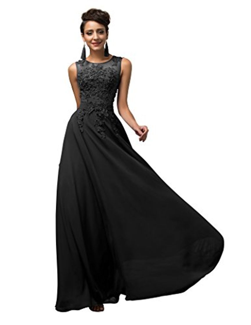 Fashion Vestidos Negros Vestido de Cóctel Maxi Elegante Sin Mangas Talla 46