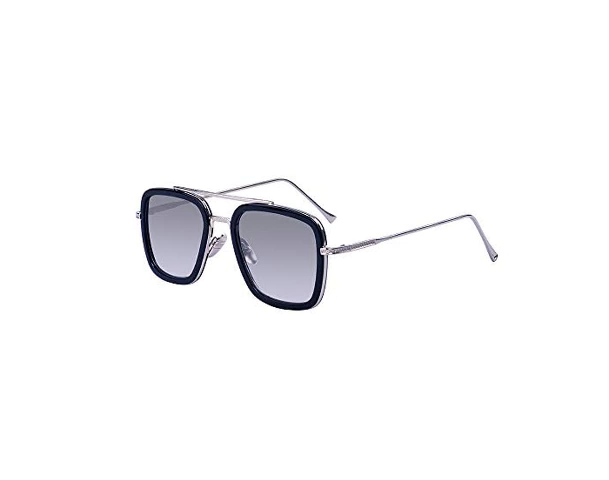 Moda Outray Gafas de sol retro Gafas Tony Stark Gafas cuadradas Marco de metal para hombres Mujeres Iron Man Gafas de sol Negro Pistola gris