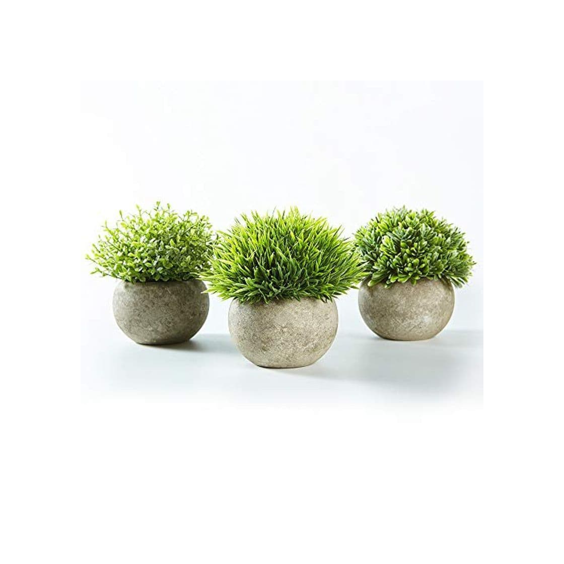 Product Jobary Set de 3 Plantas Artificiales con Césped Verde en Macetas Grises