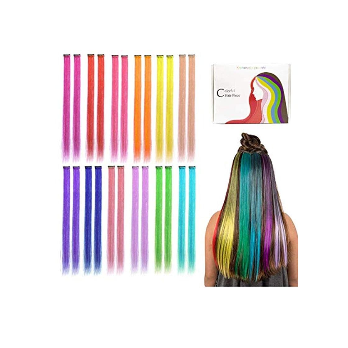 Product Kyerivs Extensiones de Pelo con Clip Destacadas de Fiesta Coloridas