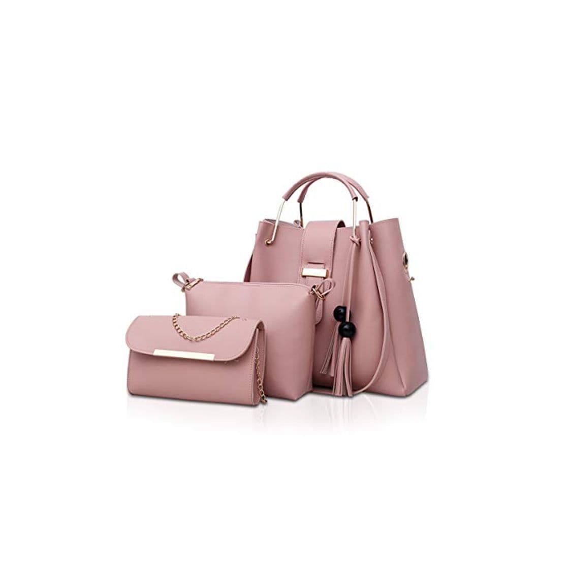 Product NICOLE & DORIS Bolsos de Mano para Mujer Bolsas de 3 Piezas Juego de Bolsos para Damas Bolsos con Cadena Bolsos con Asas Superiores Bolsos de Hombro Rosado