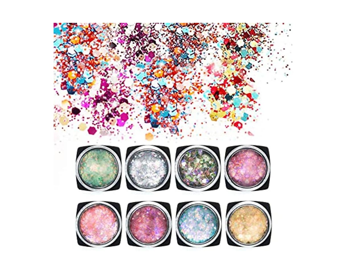 Product 8 Mixta Colores Kit Glitter polvo de uñas 20 x Esponja de