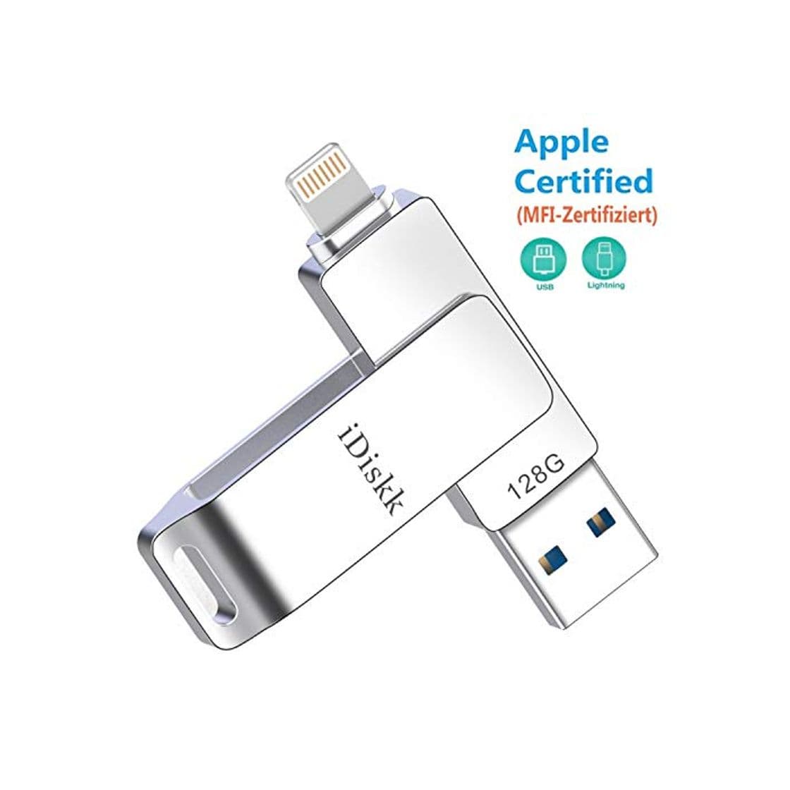 Producto Memoria USB para iPhone y iPad [Certificado MFi] iDiskk 128B iPhone Pendrive Memoria Flash USB Compatible con iPad iOS13 PC Macbook