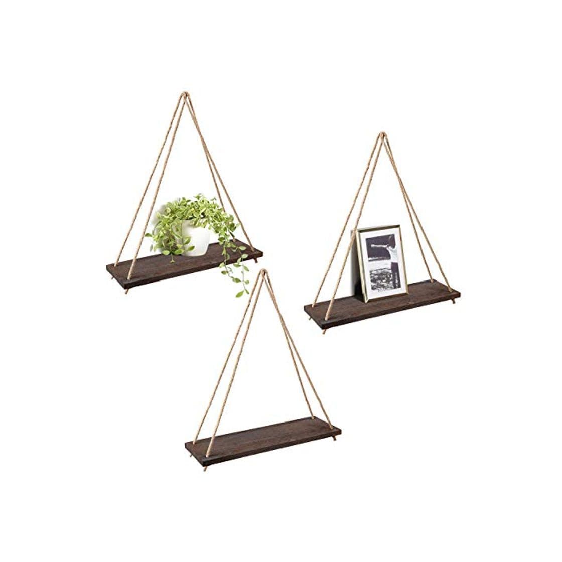 Home Mkouo Wood Wall Floating Shelf Rustic Hanging Swing Rope Shelves