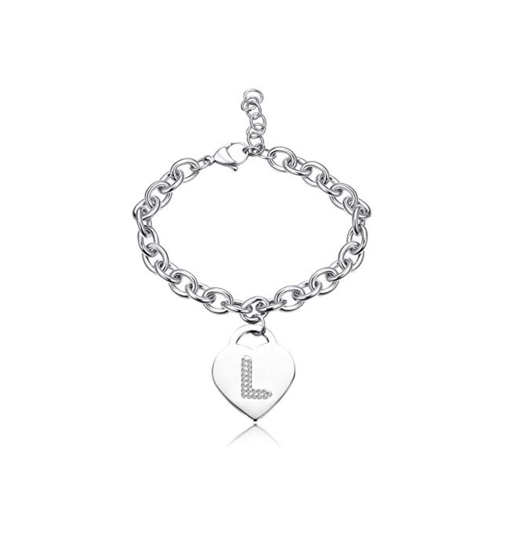 Moda Besteel Acero Inoxidable Pulsera Inicial para Mujeres Niñas Corazón Colgante Pulsera Letra