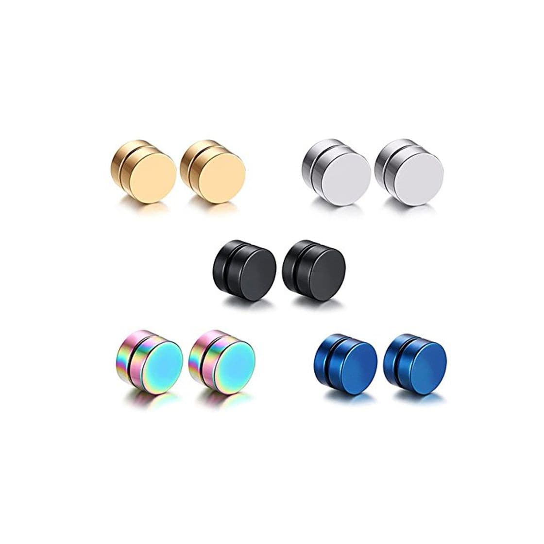 Producto 5 Pares Acero Inoxidable Pendientes Magnéticos Iman Hombres Mujer Unisex Falso Pendientes aros plata tous Redondos Sin Agujero Piercing 8mm