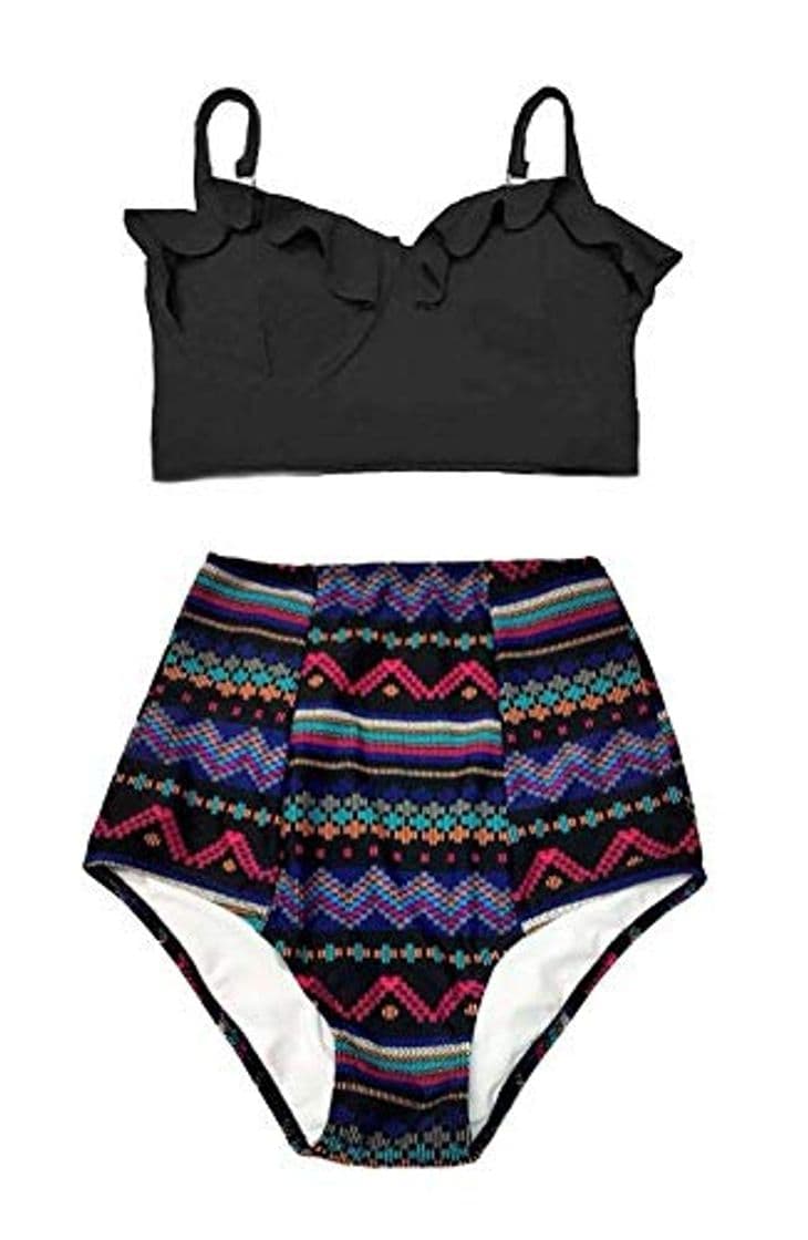 Fashion Bikinis Conjuntos Mujer Traje De Baño Bikinis De Cintura Alta Para Mujer Traje De Baño Tallas Grandes Trajes De Baño Traje De Baño Con Estampado Geométrico Negro Conjunto De Bikini Push Up Ro