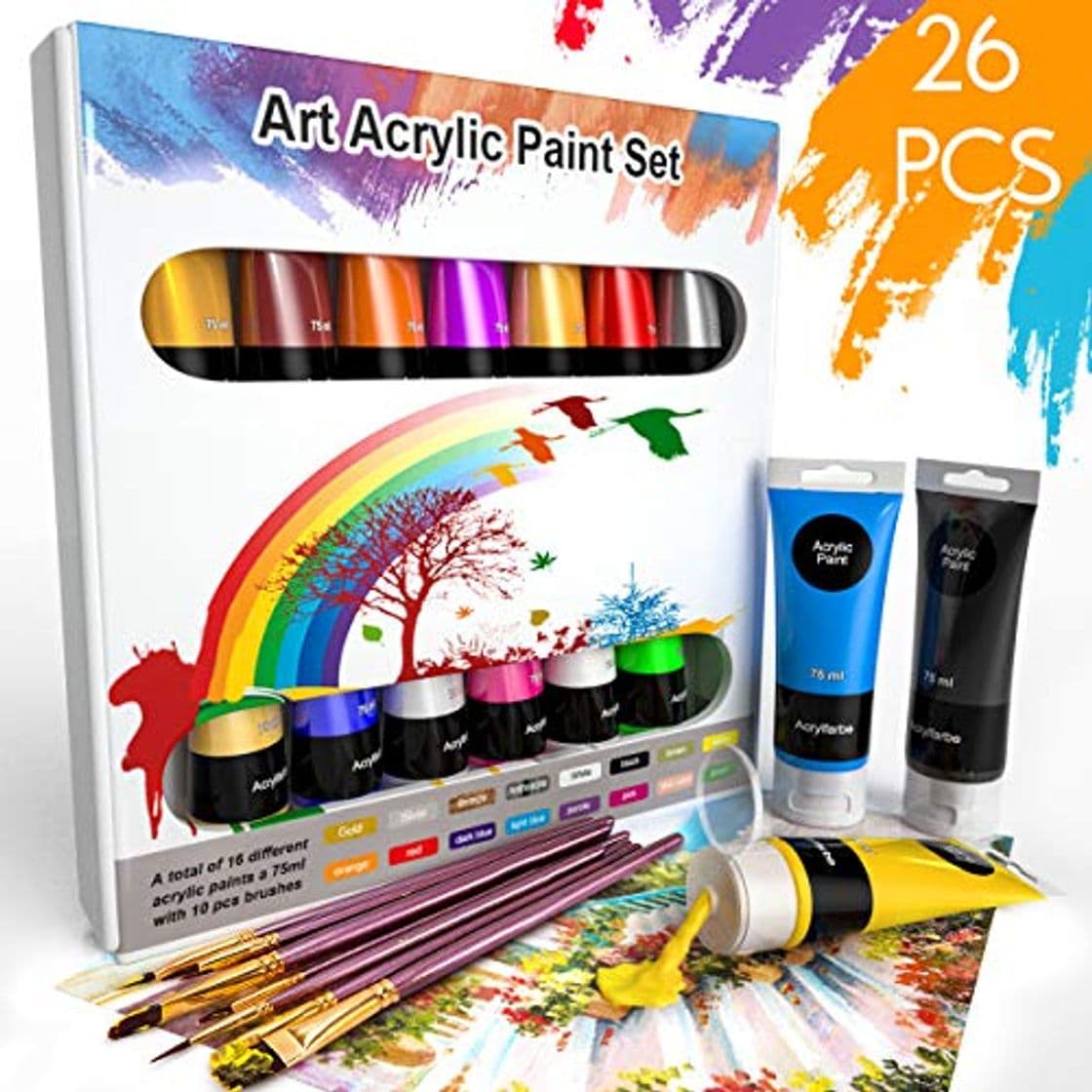 Producto WOSTOO Pinturas Acrílicas 26 set Tubos de Pintura Acrílica 16 x 75ML