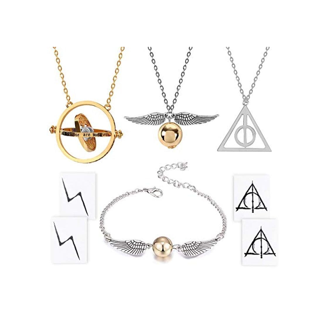 Moda BabyCareV Collar de 4 Piezas Pulsera con The Deathly Hallows Golden Snitch Time Turner Cadena Colgante Collar para los admiradores inspirados Regalos Colecciones