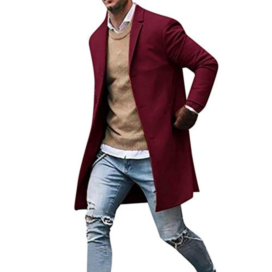 Lugar Longra@ Hombre Otoño Invierno Botón Slim Manga Larga Traje Chaqueta Gabardina Top