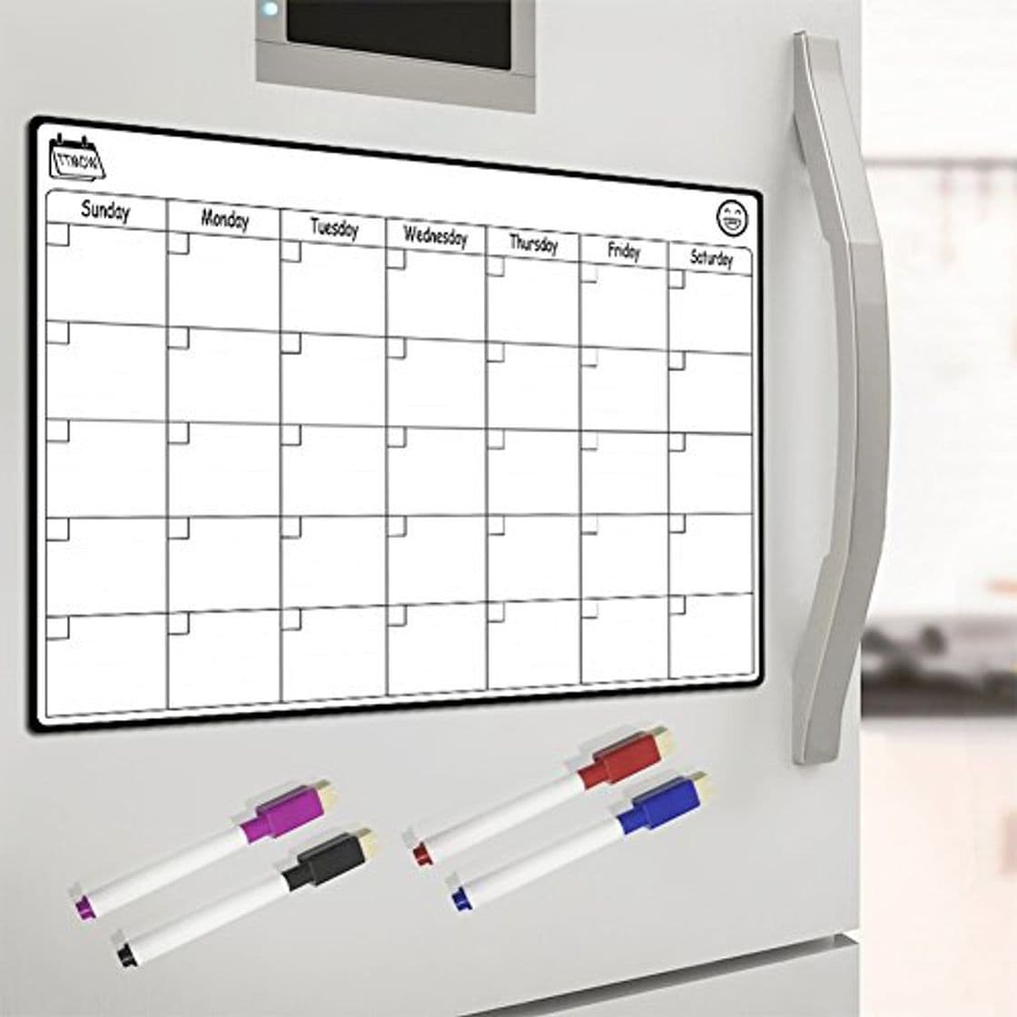 Home TTMOW Pizarra Blanca Magnética Calendario Tablero Magnético de Nevera con 4 Colores