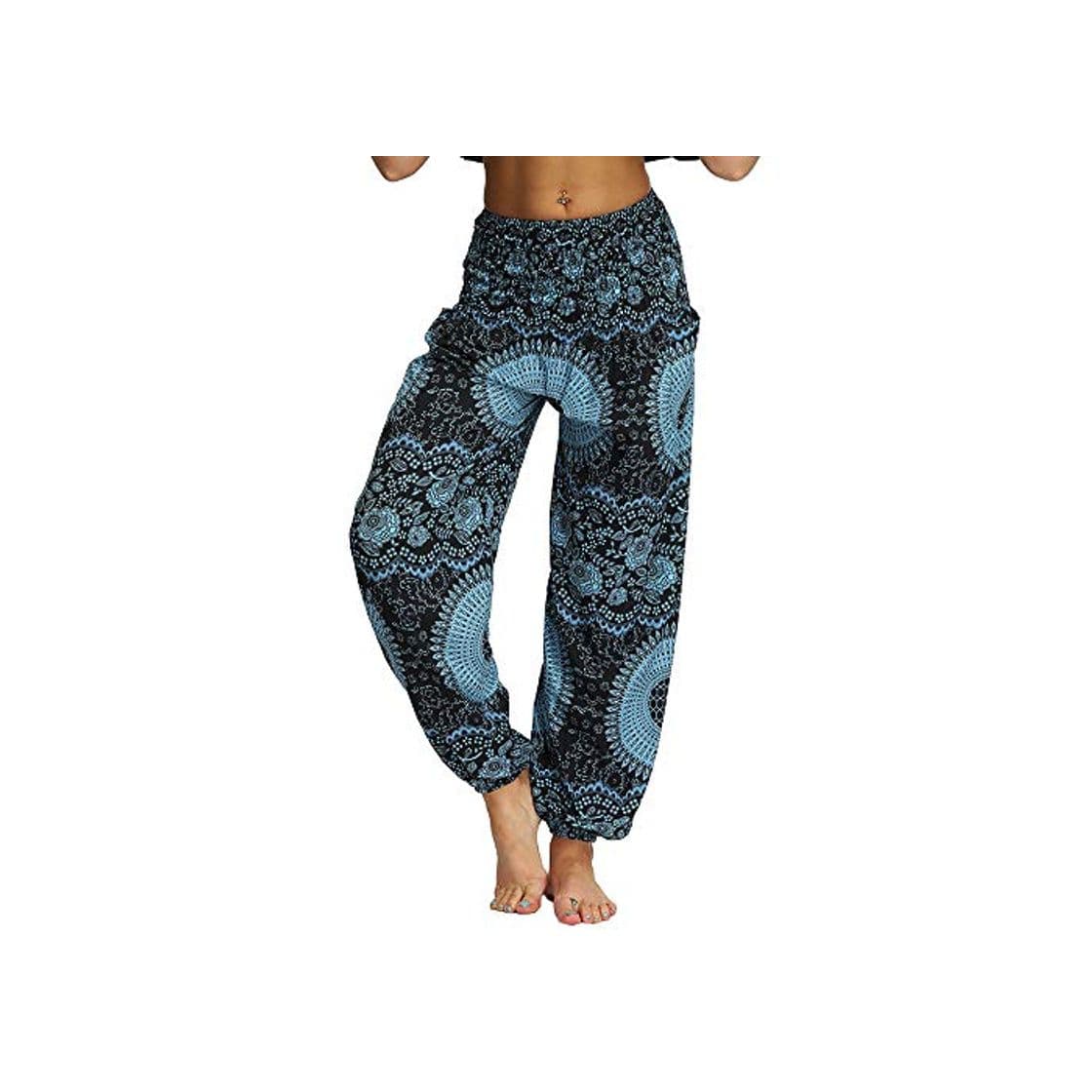 Fashion Nuofengkudu Mujer Hippies Pantalones Harem Tailandeses Boho Estampados Bolsillos Cintura Alta Baggy