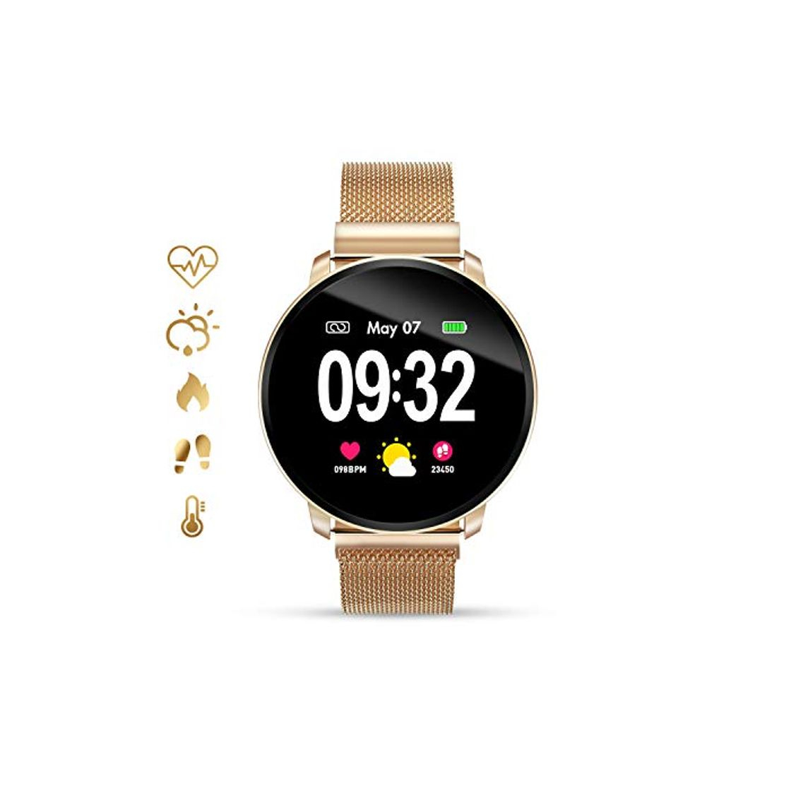 Fashion Smartwatch Fashion para Hombre Mujer Impermeable Reloj Inteligente Monitores de Actividad Fitness