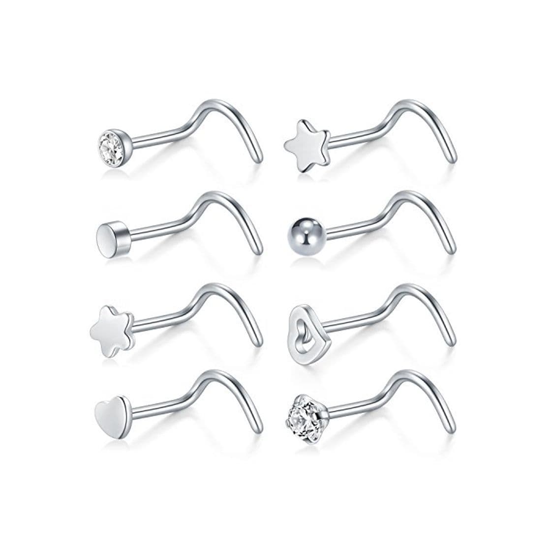 Fashion Briana Williams 20G 8 Unids Nose Screw Studs Anillo de Acero Inoxidable