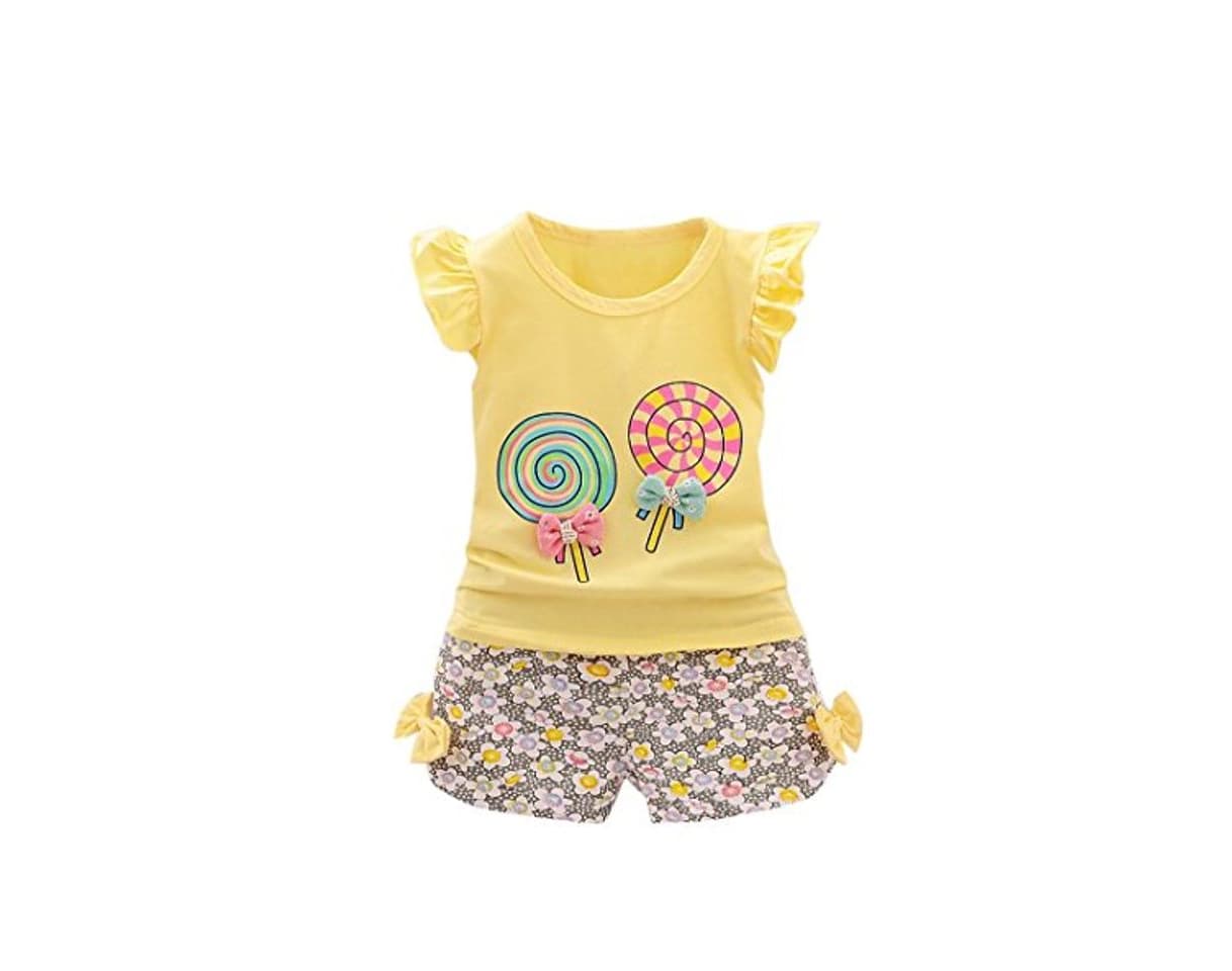 Product Fossen Bebe Niña Camiseta Sin Mangas de Lollipops y Pantalones Cortos Florales