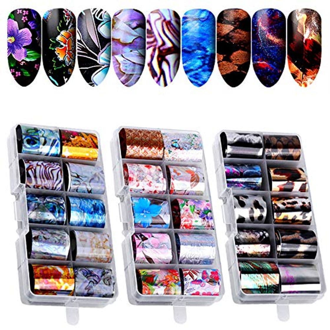 Producto Kalolary Nail Art Foil, 30 colores Holográfico Nail Stickers Tips Wraps Foil Transfer