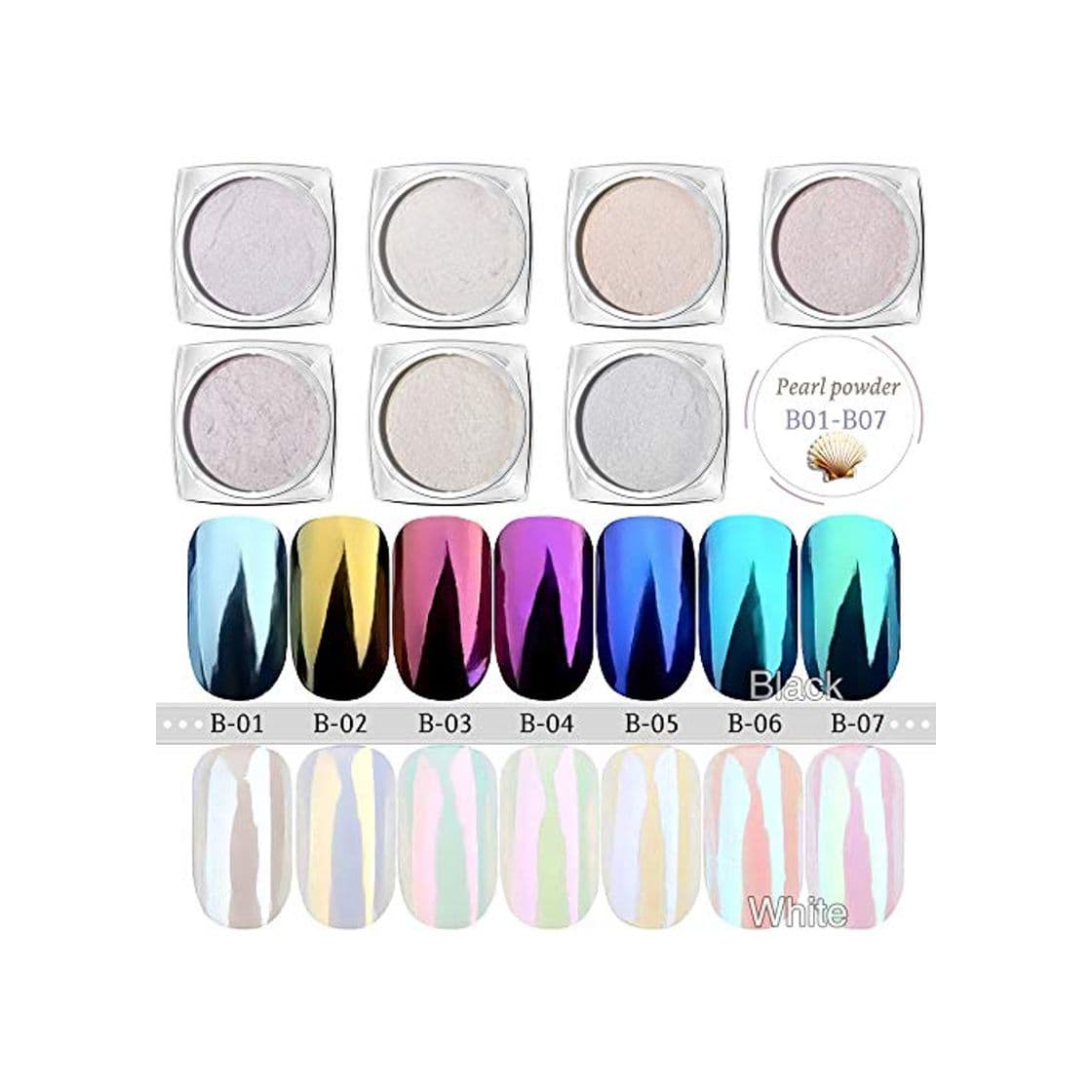 Producto USHION 7 Jar Polvo de Perlas Nail Art Set Sirena Espejo Cromo