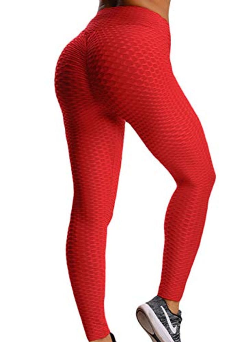 Moda FITTOO Mallas Pantalones Deportivos Leggings Mujer Yoga Alta Cintura Gran Elásticos Fitness Rojo S