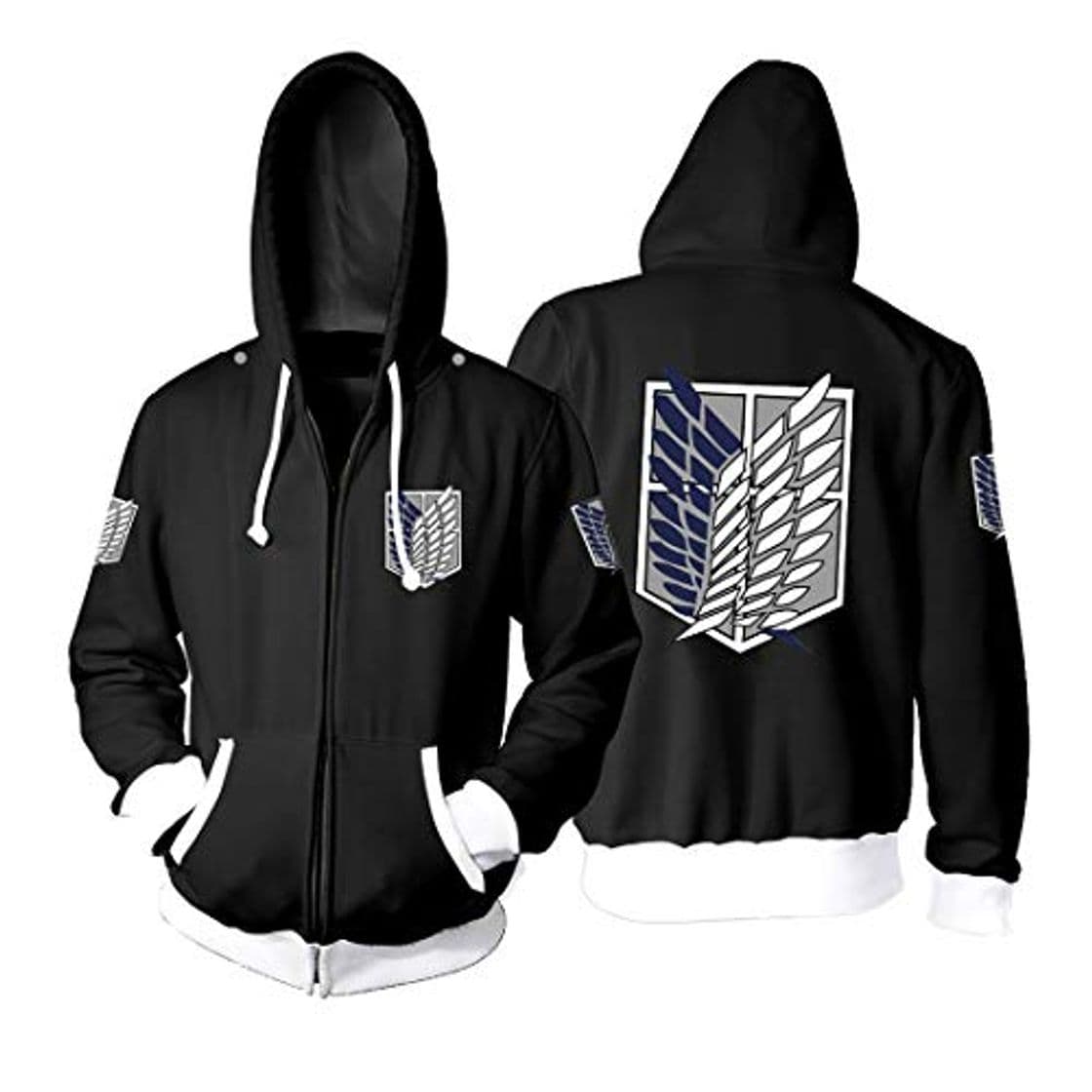 Producto Hombre Sudadera Attack on Titan Sweatshirt Hoodie con Capucha Cremallera Impresión Casual Deporte Manga Larga Suéter Pullover Otoño Invierno Negro L