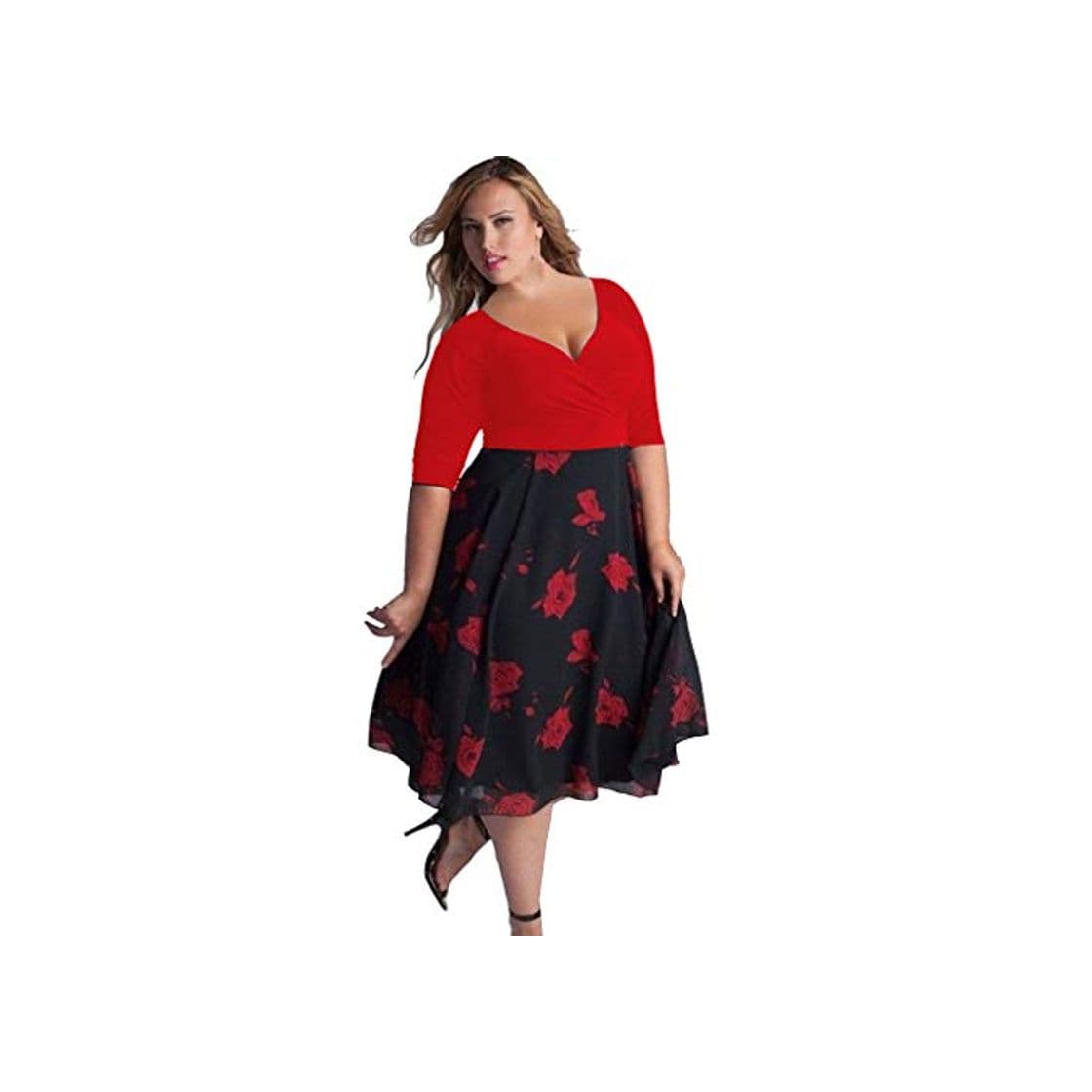 Fashion Tosonse Vestidos De Talla Grande Boho Swing para Mujer Vestido De Cóctel De Fiesta De Noche con Cuello En V Profundo