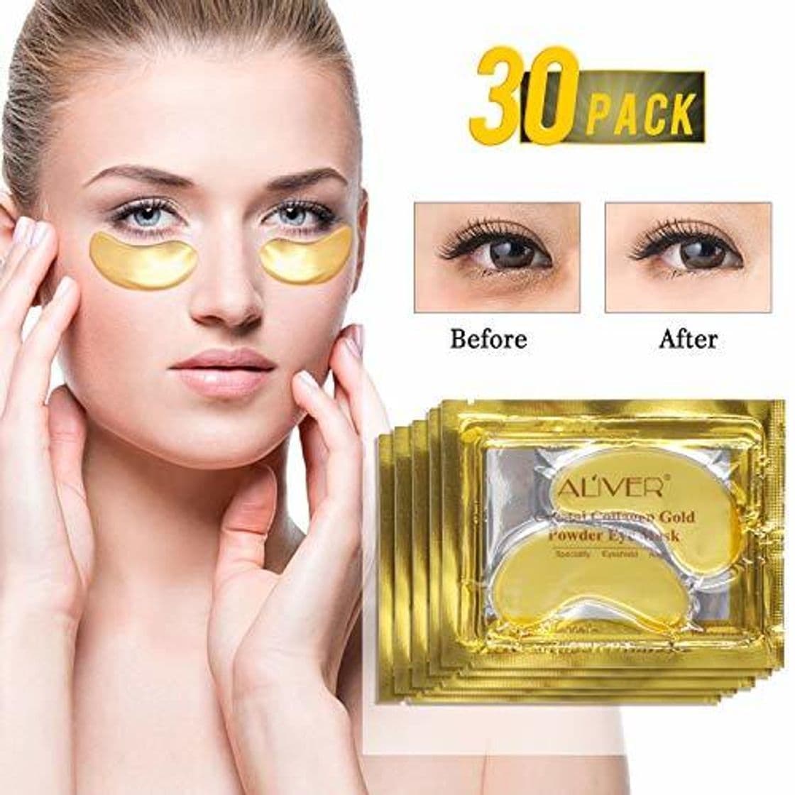 Belleza 24k Gel de oro colágeno mascarilla para ojos, antiedad, ácido hialurónico, parches